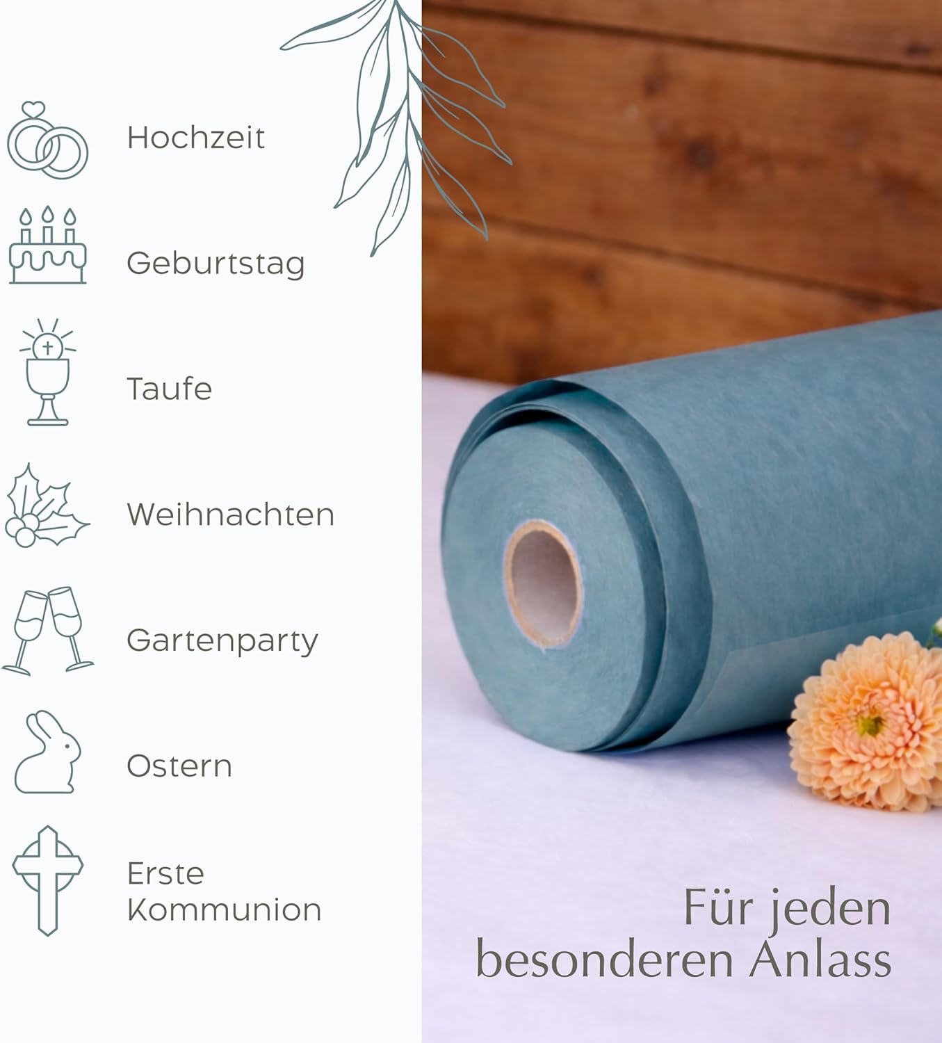 Thumbnail 2 de Twinzee Vlies Tischläufer Rauch Blau (30 cm x 25 m) für Tischdeko zu Geburtstag, Hochzeit, Taufe & mehr