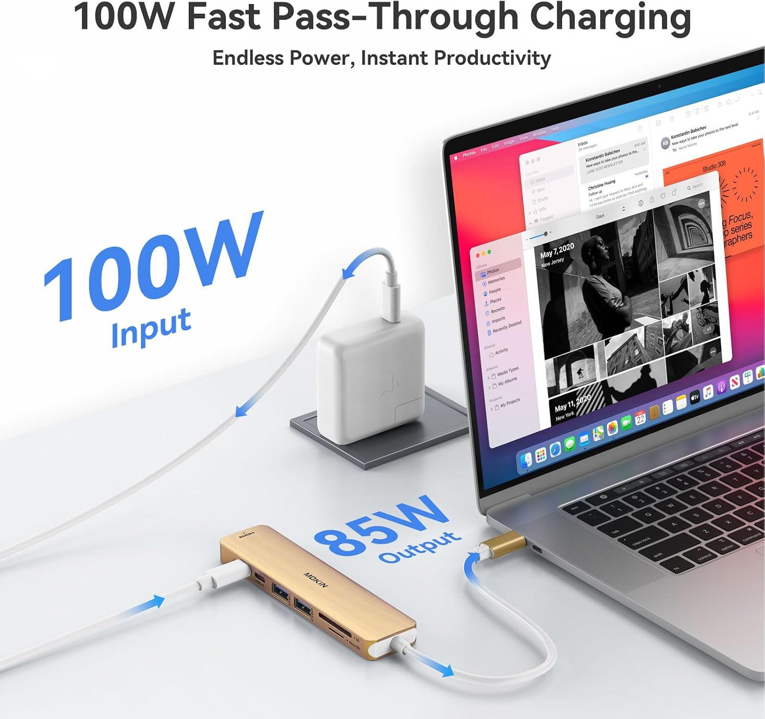 Detalle 2 de MOKiN 7‑in‑1 USB‑C Hub with 100W PD and HDMI 🔌
