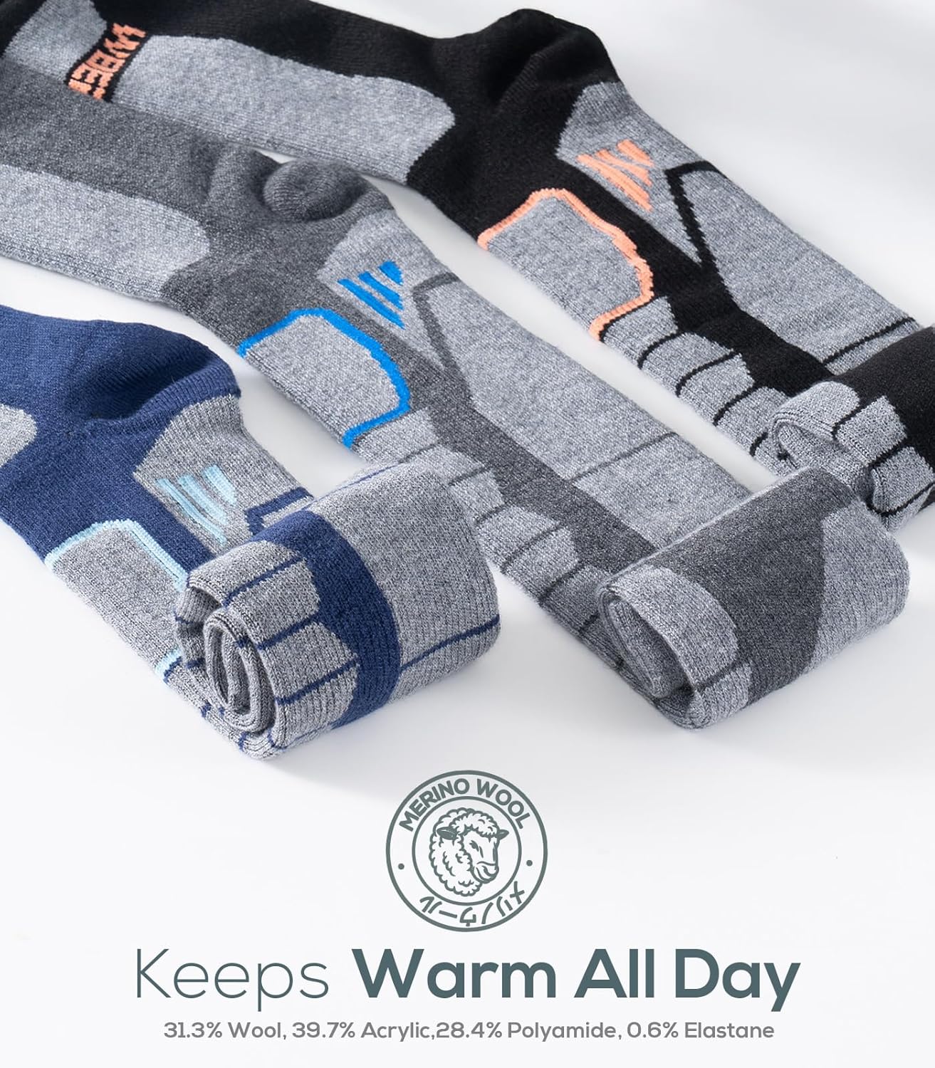 Thumbnail 3 de WEIERYA Merino Wool Ski Socks Over-the-Calf
