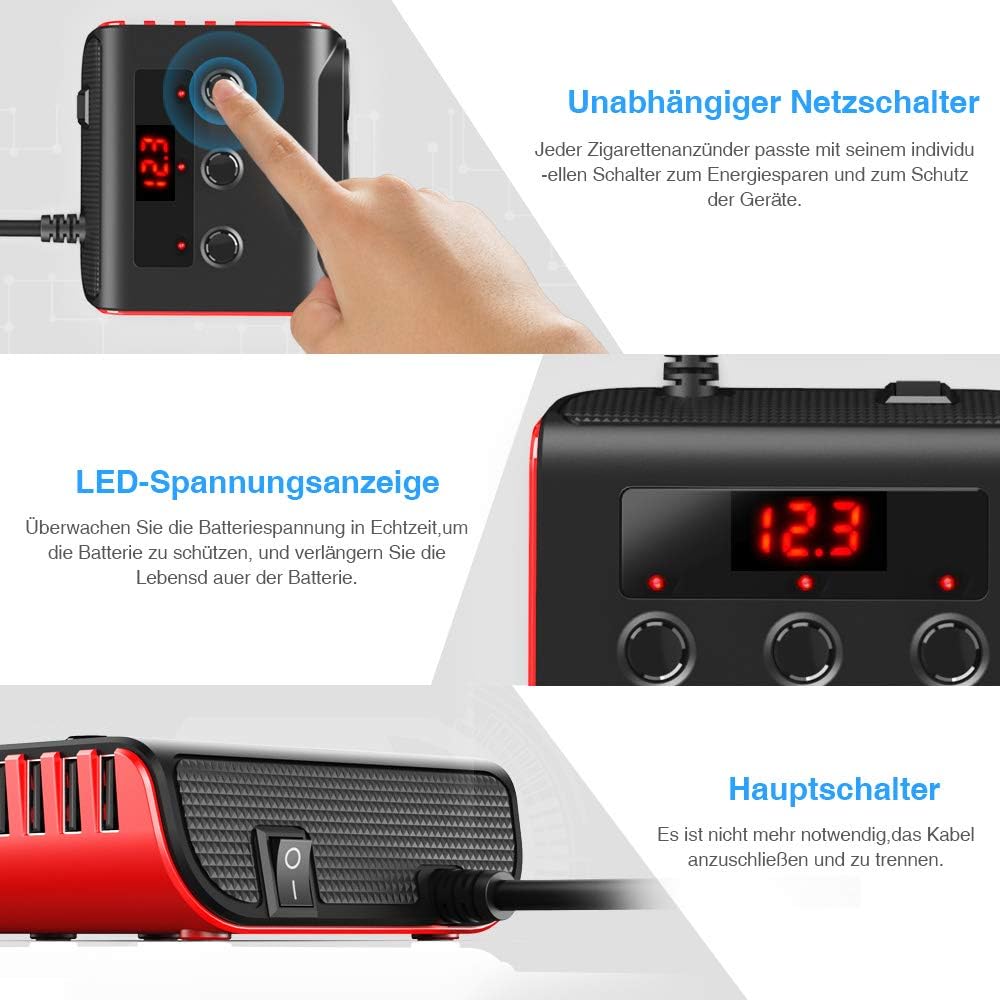 Thumbnail 3 de SONRU Auto Ladegerät Adapter 3 Fach KFZ USB