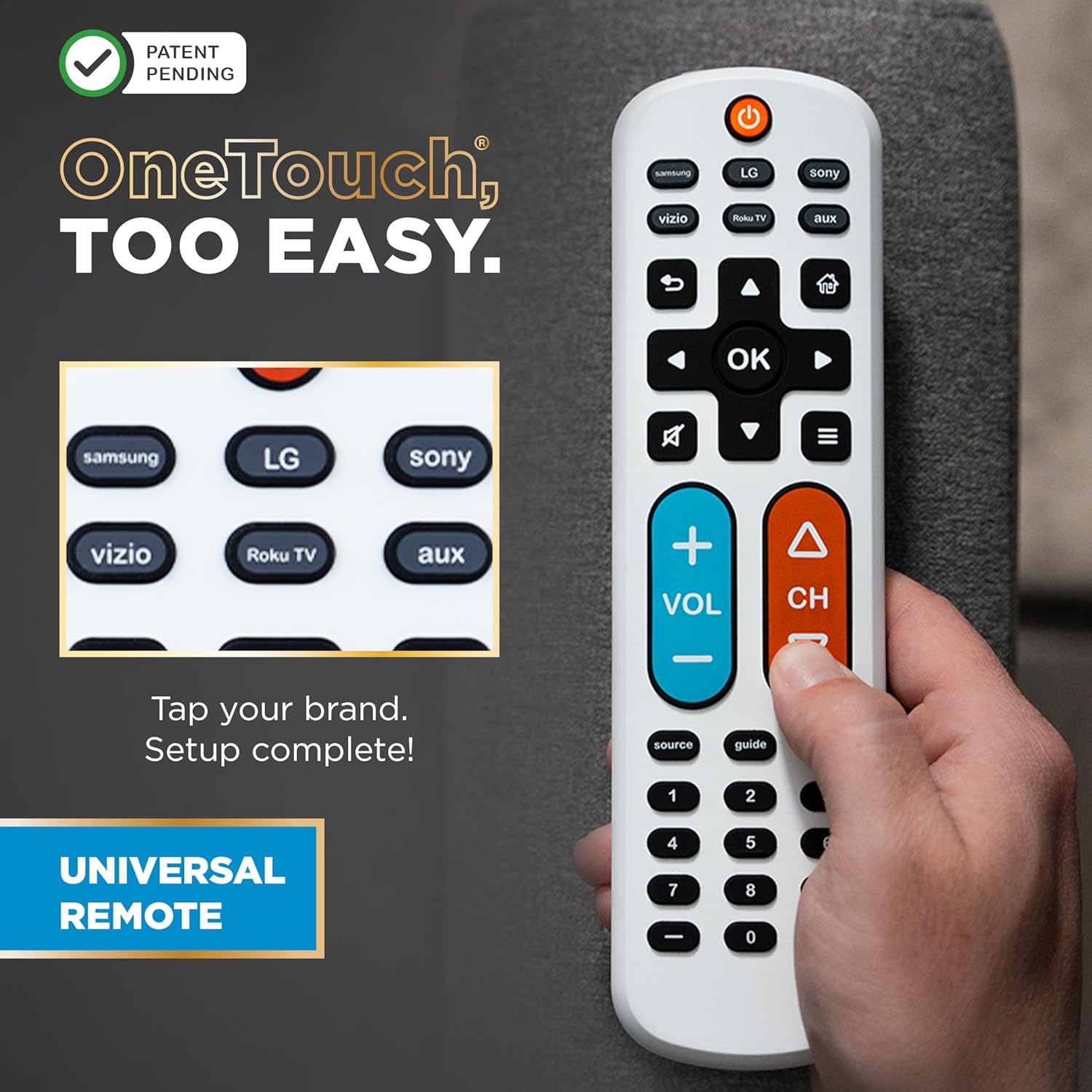 Thumbnail 2 de UltraPro BigEZ OneTouch Big Button Universal TV Remote (85053) – Backlit, Easy Setup, for Seniors