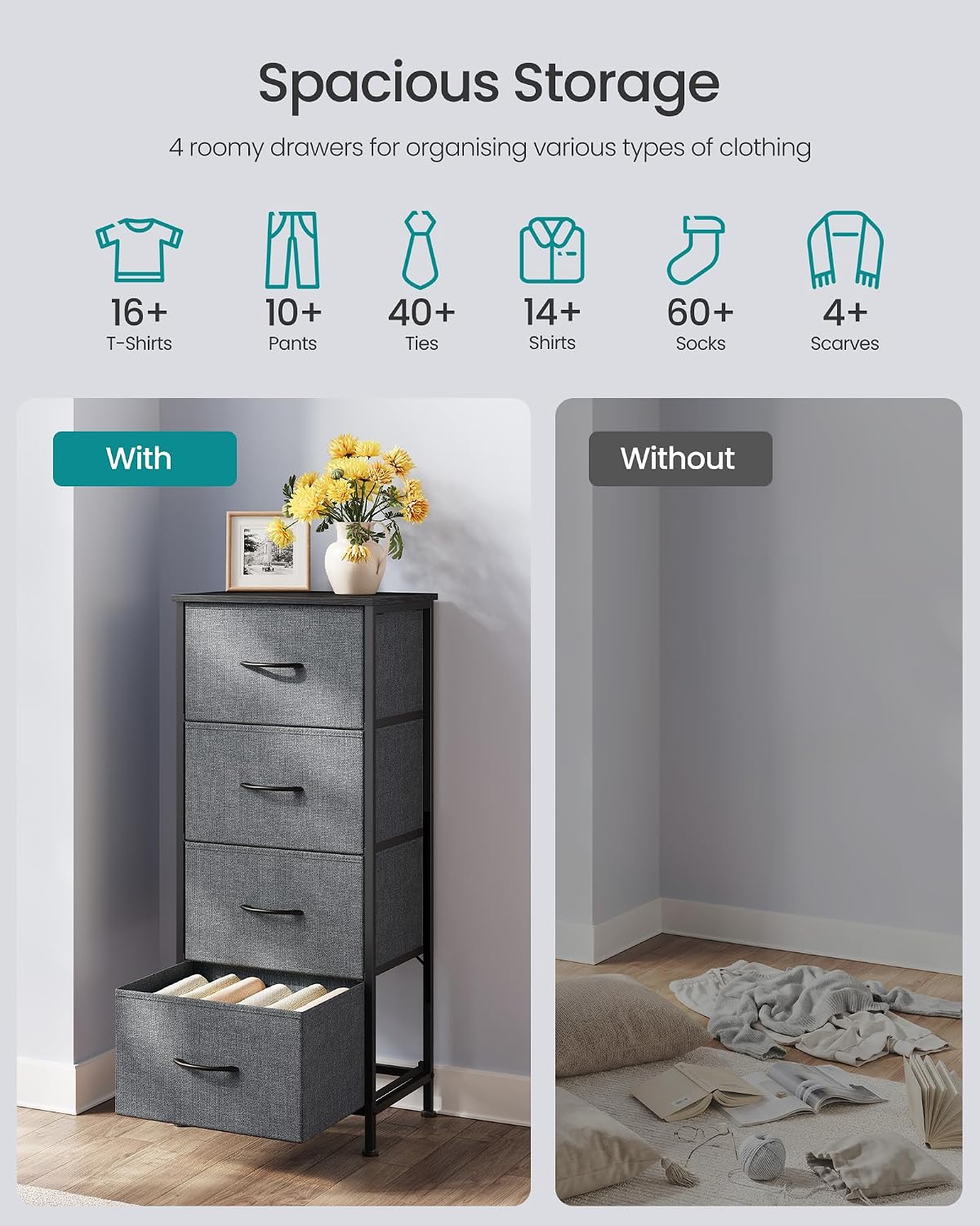 Thumbnail 3 de SONGMICS 4-Drawer Steel Chest of Drawers (BELLAH Collection) – Slate Grey