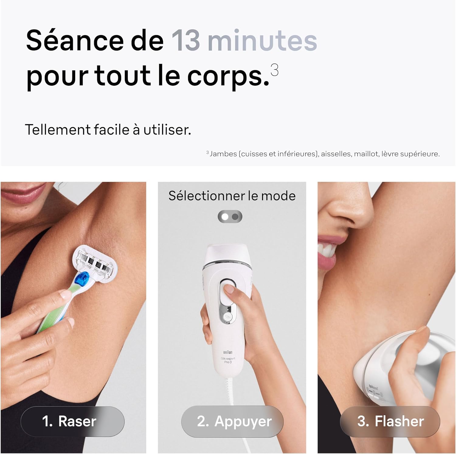 Detalle de Braun Epilateur Lumière Pulsée Pro 3 PL3136 — Épilation semi-définitive à domicile