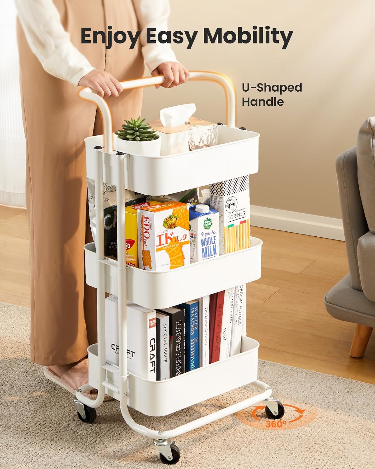 Detalle de Pipishell Rolling Utility Cart, Metal