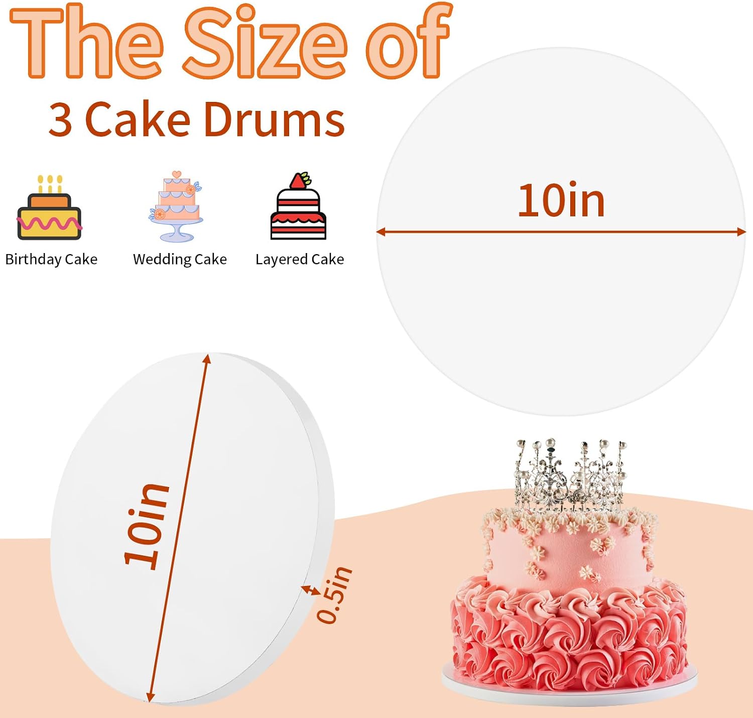 Thumbnail 1 de NIUBIER Y-123 Cake Drums, 10-Inch Round, 1/2-Inch Thick, White