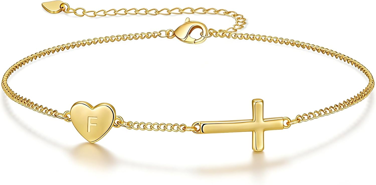 Detalle de Lunvky Initial Cross Bracelet, 14K Gold-Plated