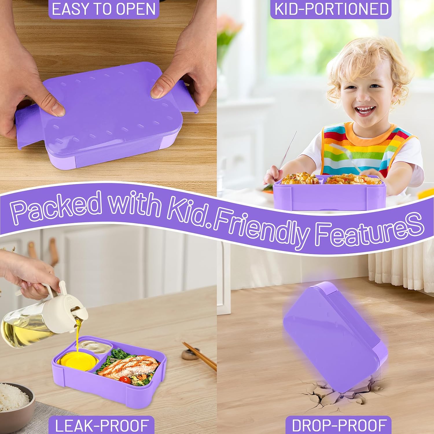 Thumbnail 4 de Pavlleen Brotdose Kinder mit Fächern, 900 ml – Auslaufsichere Lunchbox in Lila