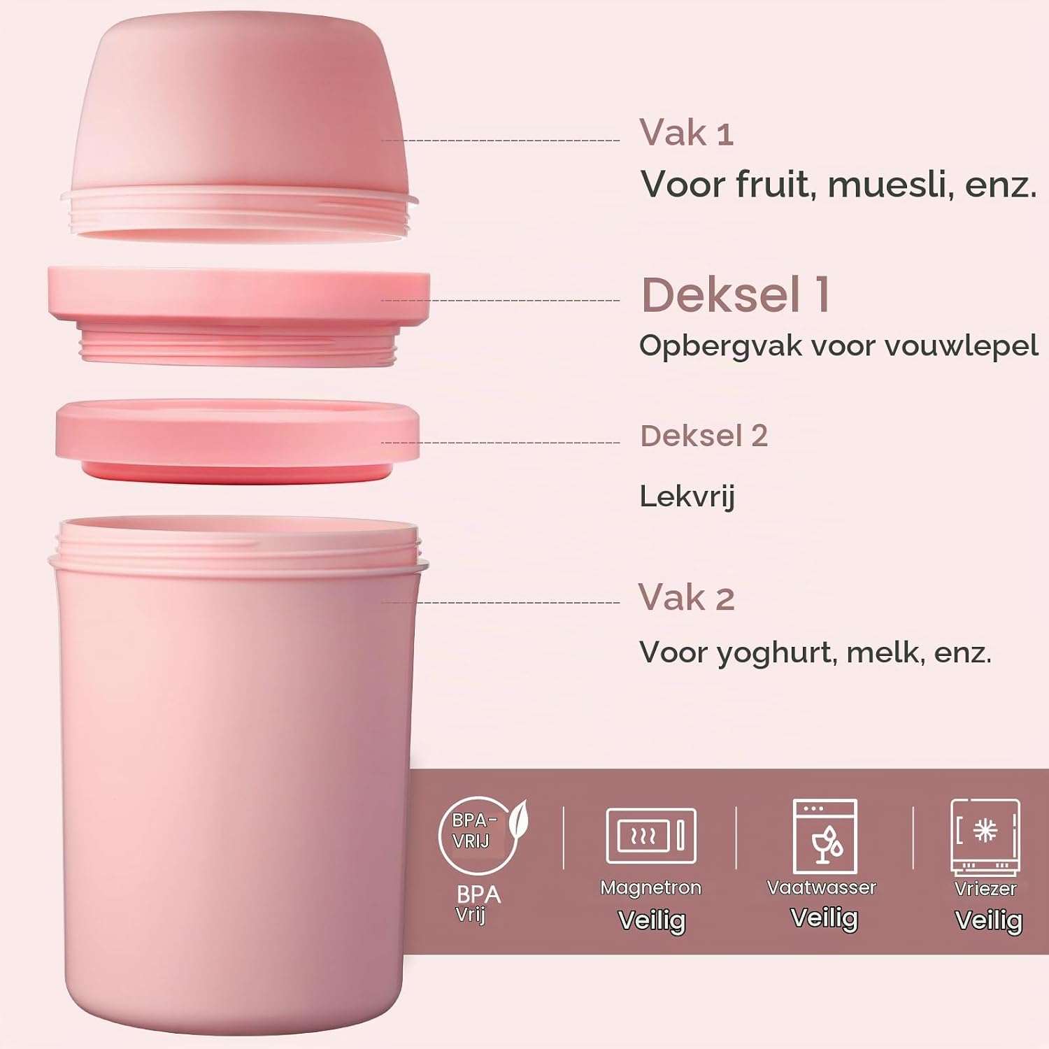 Detalle 2 de Mitsemmo yoghurtbeker to go met lepel, 600 ml + 270 ml