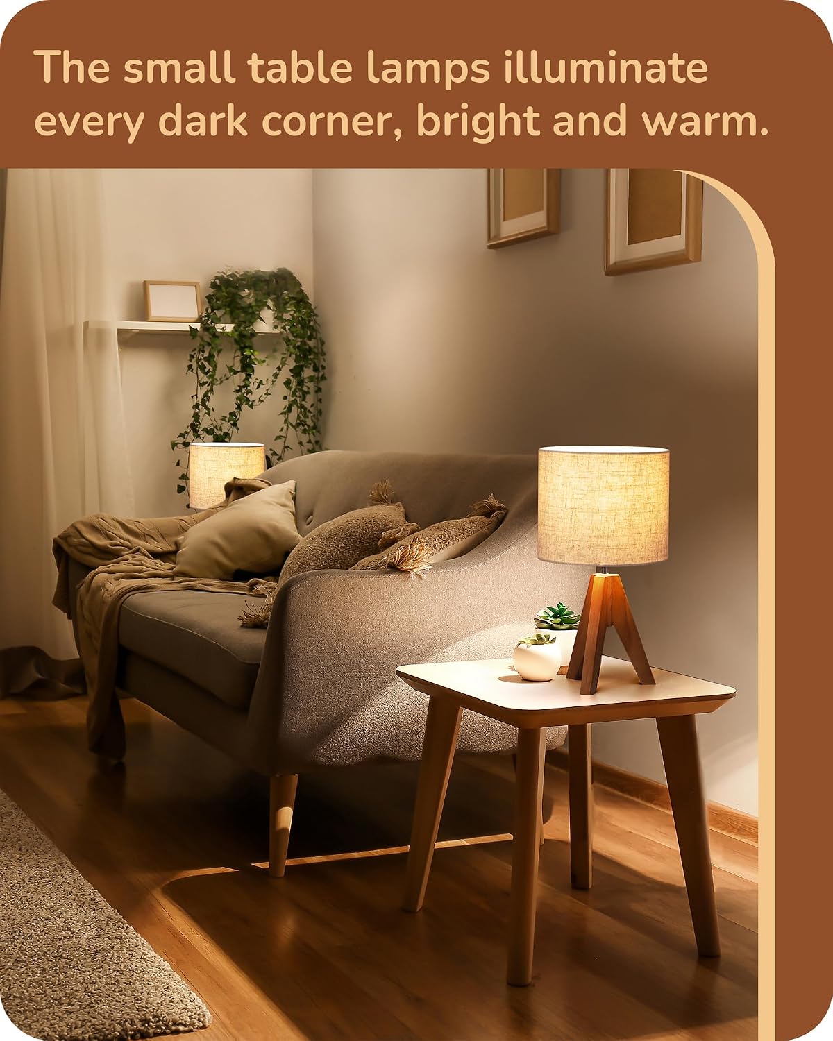 Thumbnail 6 de EDISHINE HLTL25Q Table Lamps, 2-Pack Wooden Tripod with Beige Linen Shades