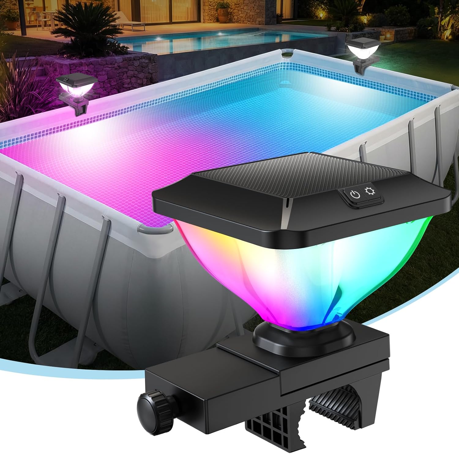 DeeprBling Luces Piscina Solares Elevadas con Estructura: iluminación RGB con IP68 para exteriores