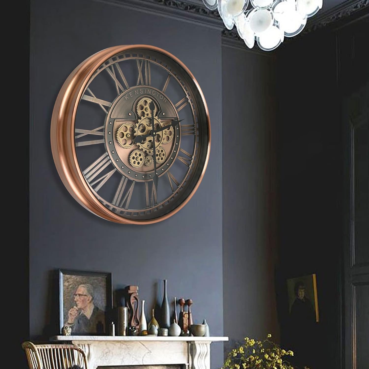 Thumbnail 4 de DORBOKER Wanduhr groß mit beweglichen Zahnrädern, 53,5 cm, römische Metallziffern im Steampunk-/Vintage-Stil