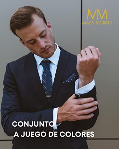 Detalle de Massi Morino Set de Corbata Azul Marino con Pañuelo y Accesorios 5 en 1 para Hombre