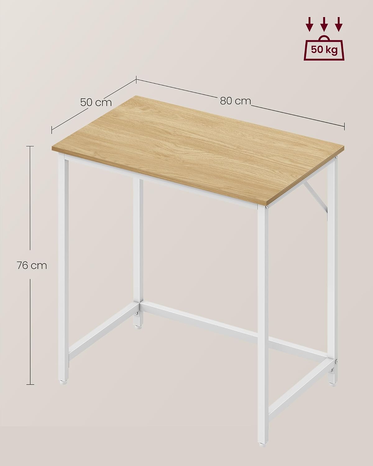 Detalle de VASAGLE Tisch 80 x 50 cm – computertisch für Arbeitszimmer, Schlafzimmer oder Wohnzimmer
