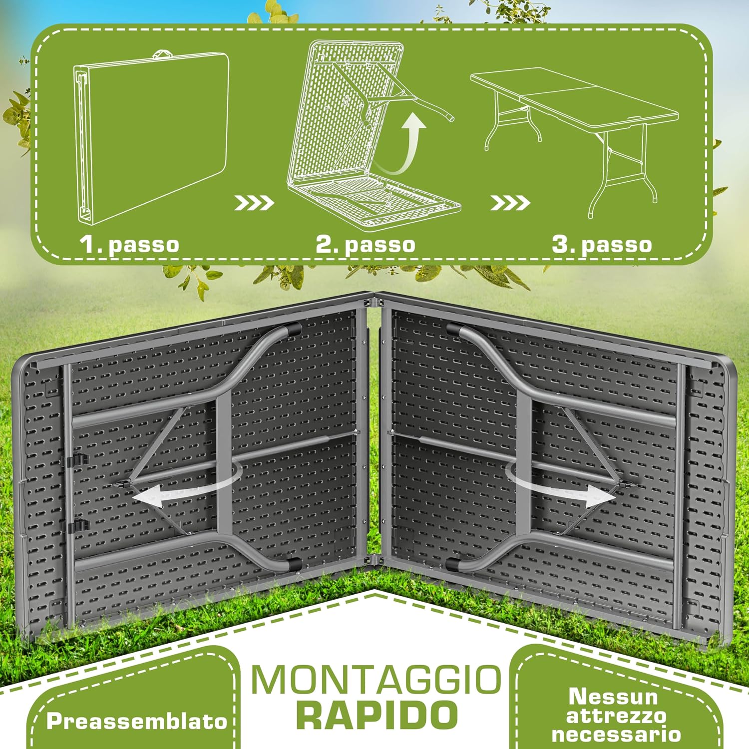 Thumbnail 4 de tillvex Tavolo da giardino 180x75cm pieghevole