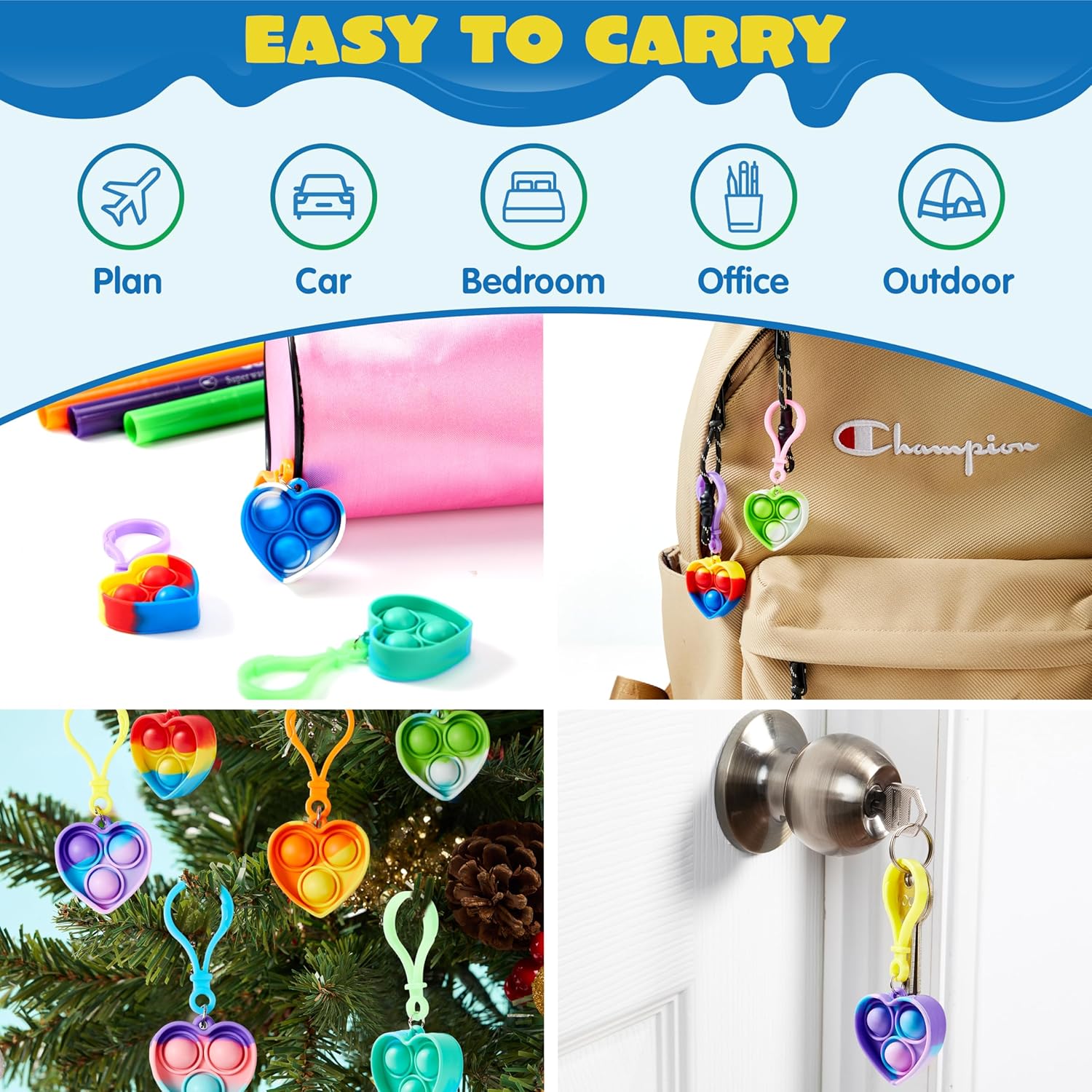 Detalle 2 de JOYIN Pop-Schutz: 30 Stück Pop-Schlüsselanhänger – Mini-Fidget für Kinder (4–8) | Stressabbau & Spielspaß