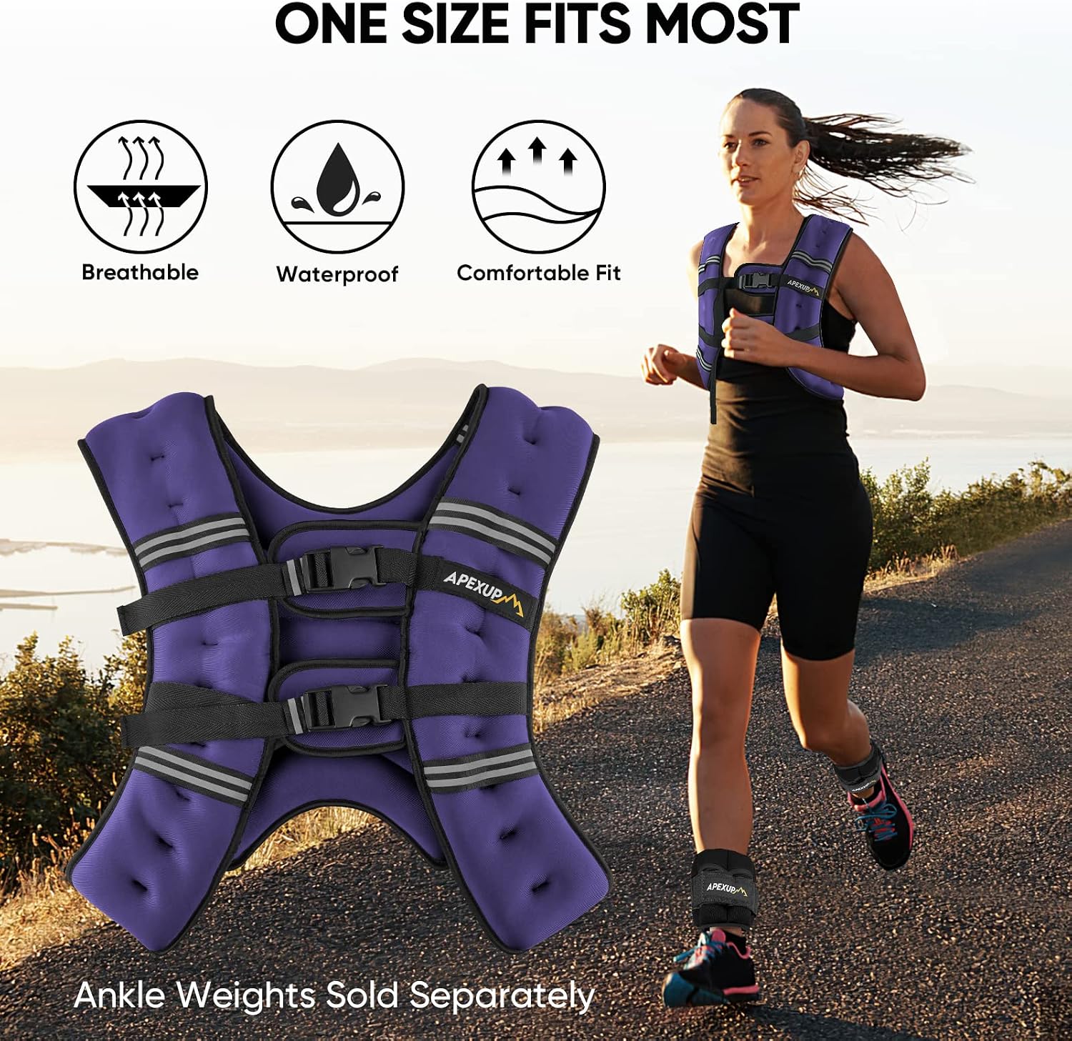Detalle de APEXUP 15 lb Weighted Vest with Reflective Strips and Mesh Pocket