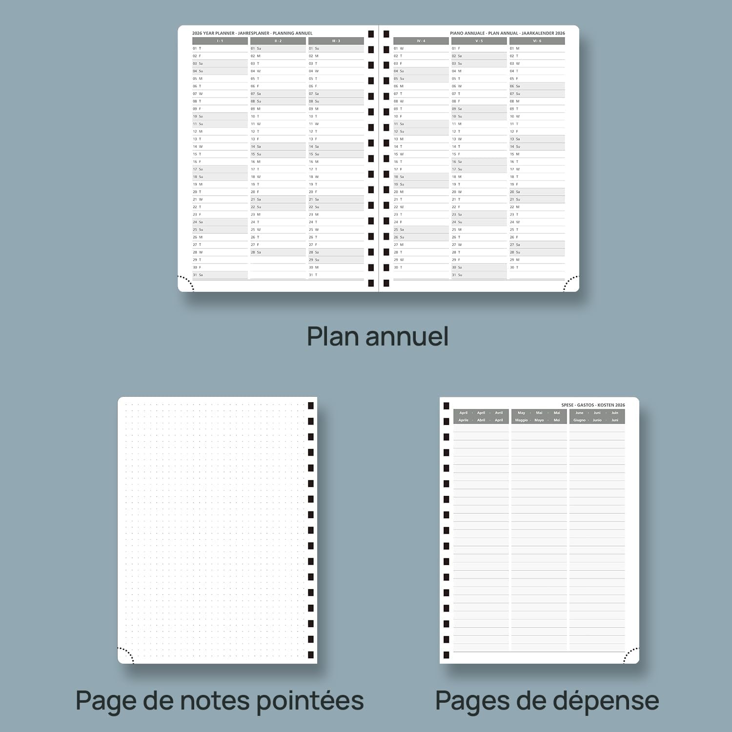Thumbnail 4 de POPRUN Agenda 2026 semainier 22 x 16,5 cm (janv. 2026 → déc. 2026) couverture souple PU cuir spirale