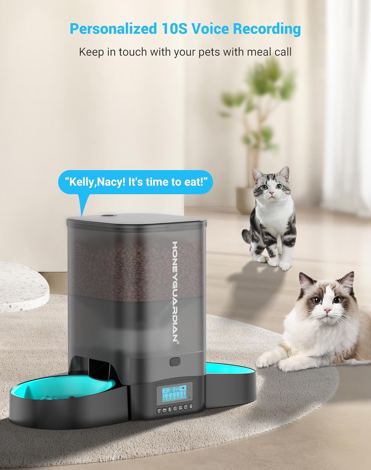 Thumbnail 6 de HoneyGuaridan Automatic Cat Feeder for 2 Cats (Dual Bowls) with Slow Feeder Bowls and Fresh-Lock Sealing