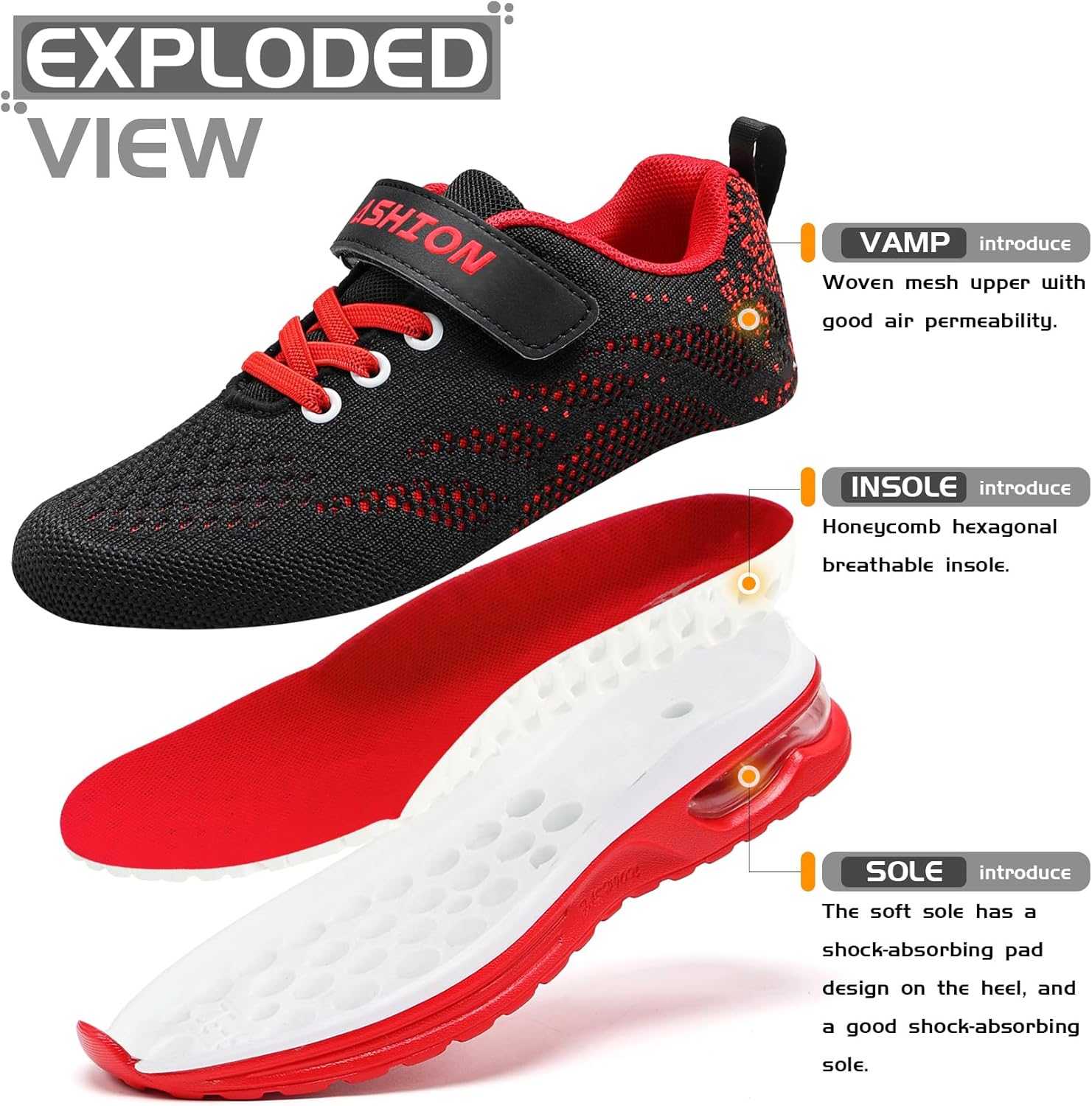 Thumbnail 1 de ASHION Kinder Turnschuhe für Jungen Sneaker mit Klettverschluss – atmungsaktives Mesh