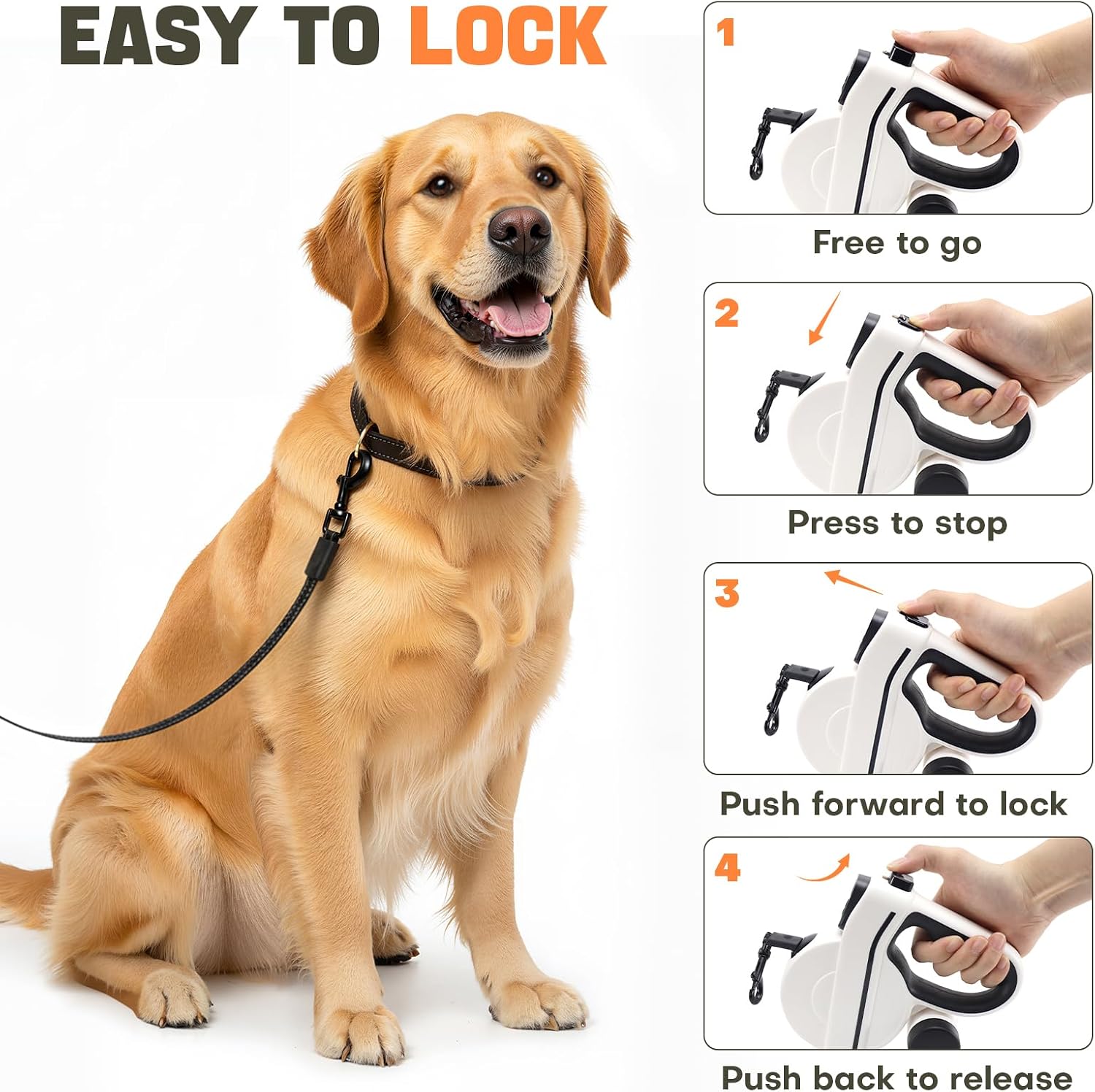 Detalle 2 de PETSWEET Retractable Dog Leash with LED Light, Reflective Tape and 16ft Lead