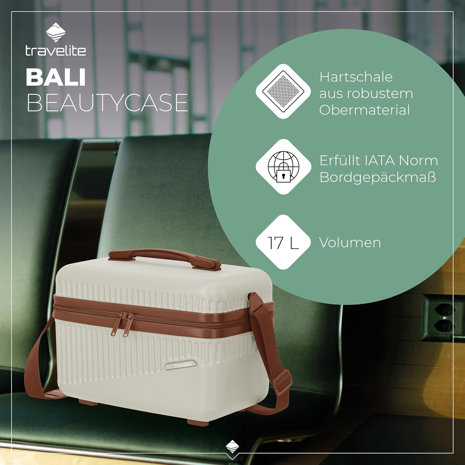 Detalle 2 de travelite Beautycase Hartschale Handgepäck BALI – 36 cm Kosmetikkoffer mit Organizer & Aufsteckfunktion, 17 Liter