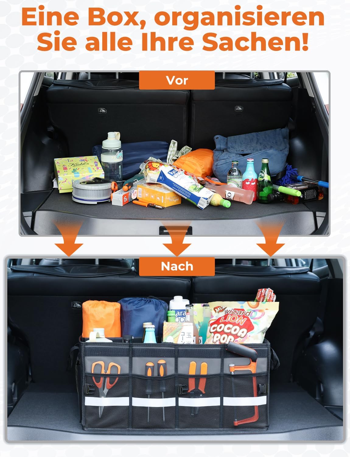 Detalle de Oasser Kofferraumtasche – robuster Organizer mit Deckel, wasserdicht und faltbar
