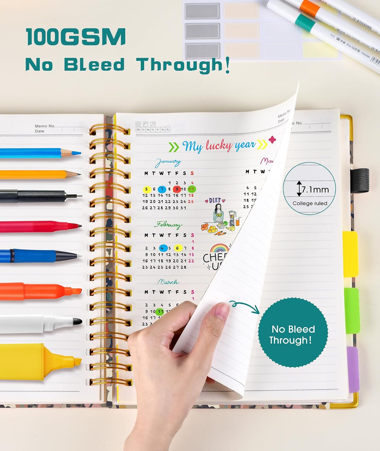 Detalle de dilitego Hardcover Spiral Notebook, 5-Subject, 300 Pages, Floral Cover