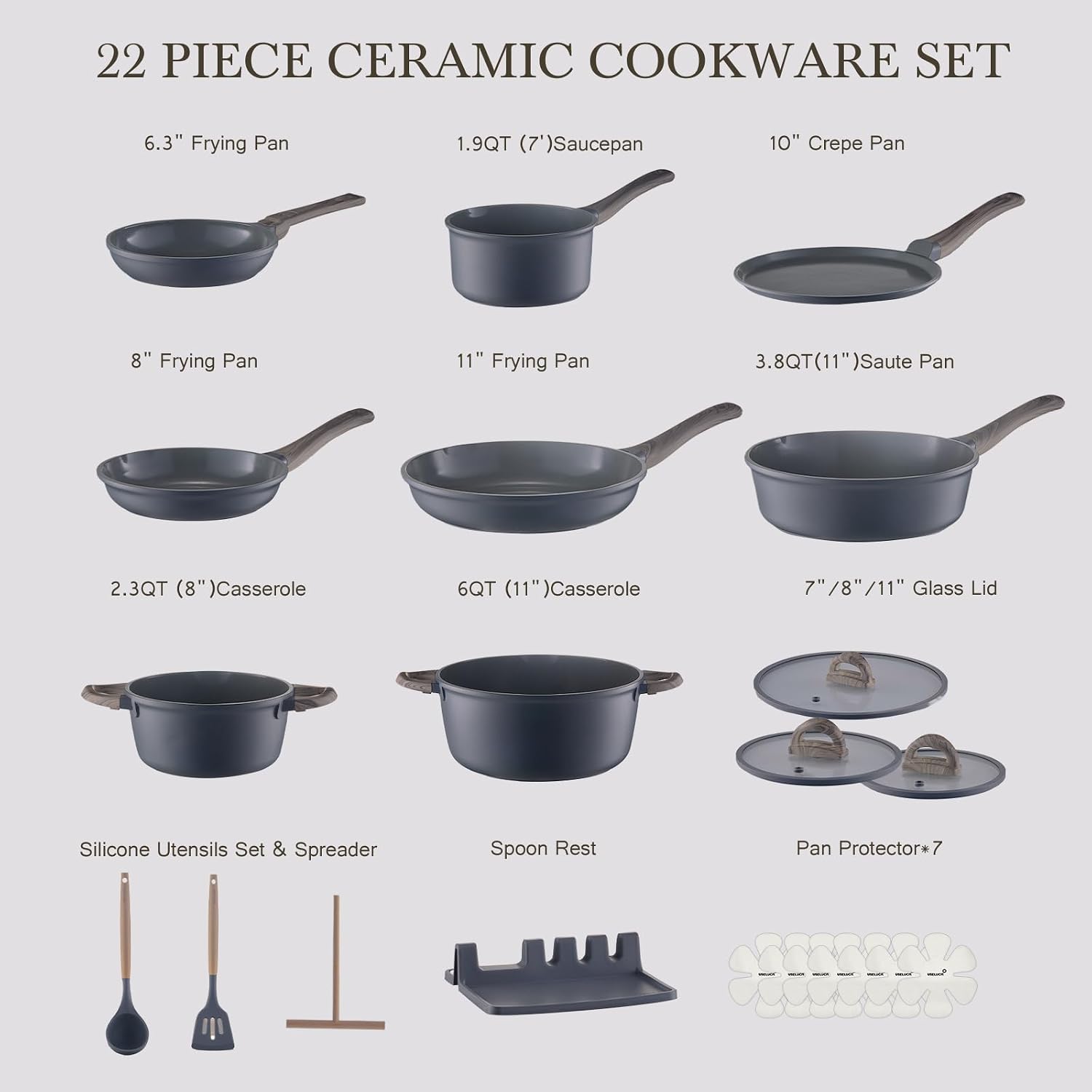 Detalle 2 de USELUCK 22-Piece Ceramic Cookware