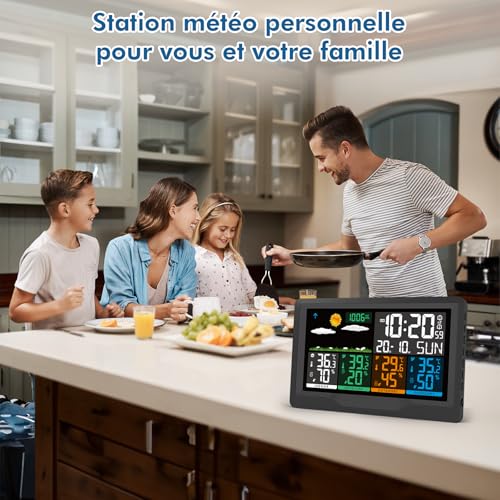 Thumbnail 9 de Station météo sans fil Qxmcov avec 3 capteurs et écran couleur – précision intérieur/extérieur