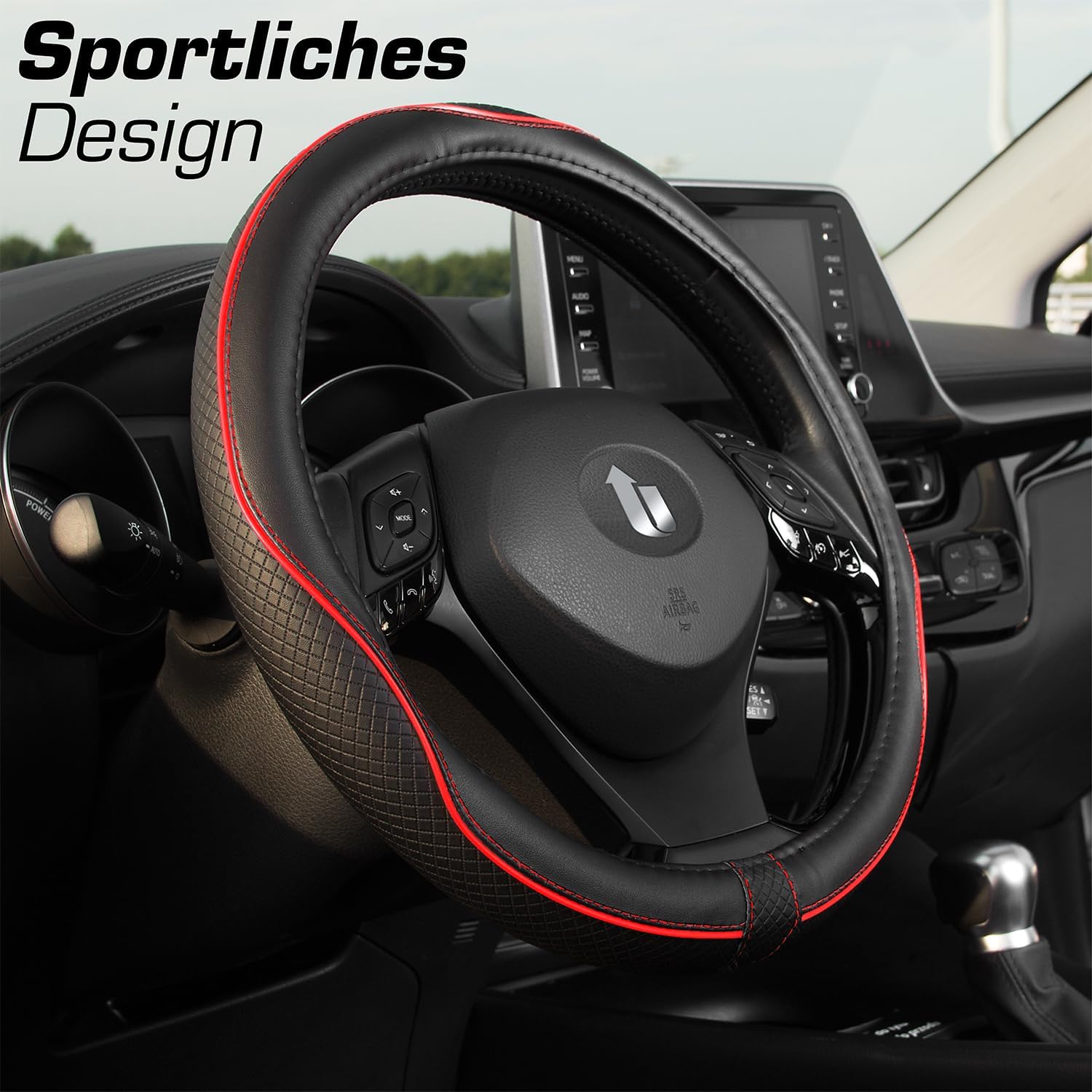Detalle 2 de Upgrade4cars Lenkradbezug Rot Schwarz Leder-Optik