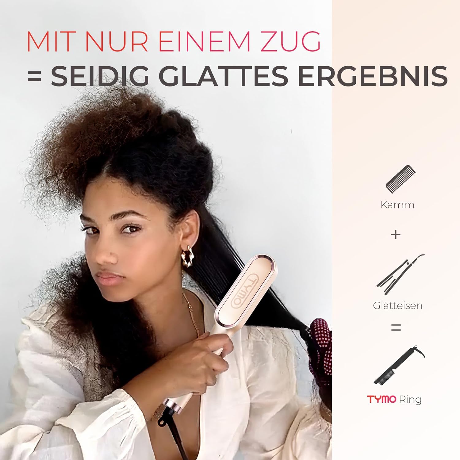 Thumbnail 2 de TYMO RING Glättbürste 2-in-1 mit Keramik Glätteisen und Haarbürste, Pfirsich