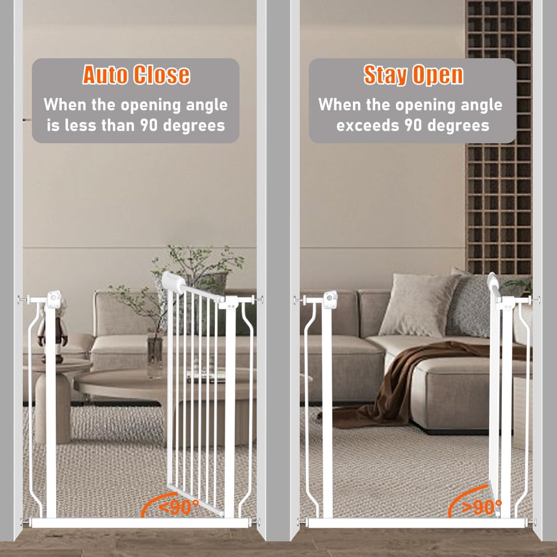 Detalle 2 de Fairy Baby W046White Extra-Wide Safety Gate, 43.5–48-Inch, Auto-Close