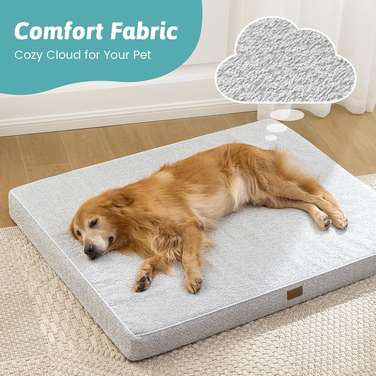 Detalle de COZY KISS orthopädisches Hundebett für große Hunde (Größe L, 91 x 68 x 7,6 cm) – abnehmbarer waschbarer Bezug, wasserabweisendes Futter, grau
