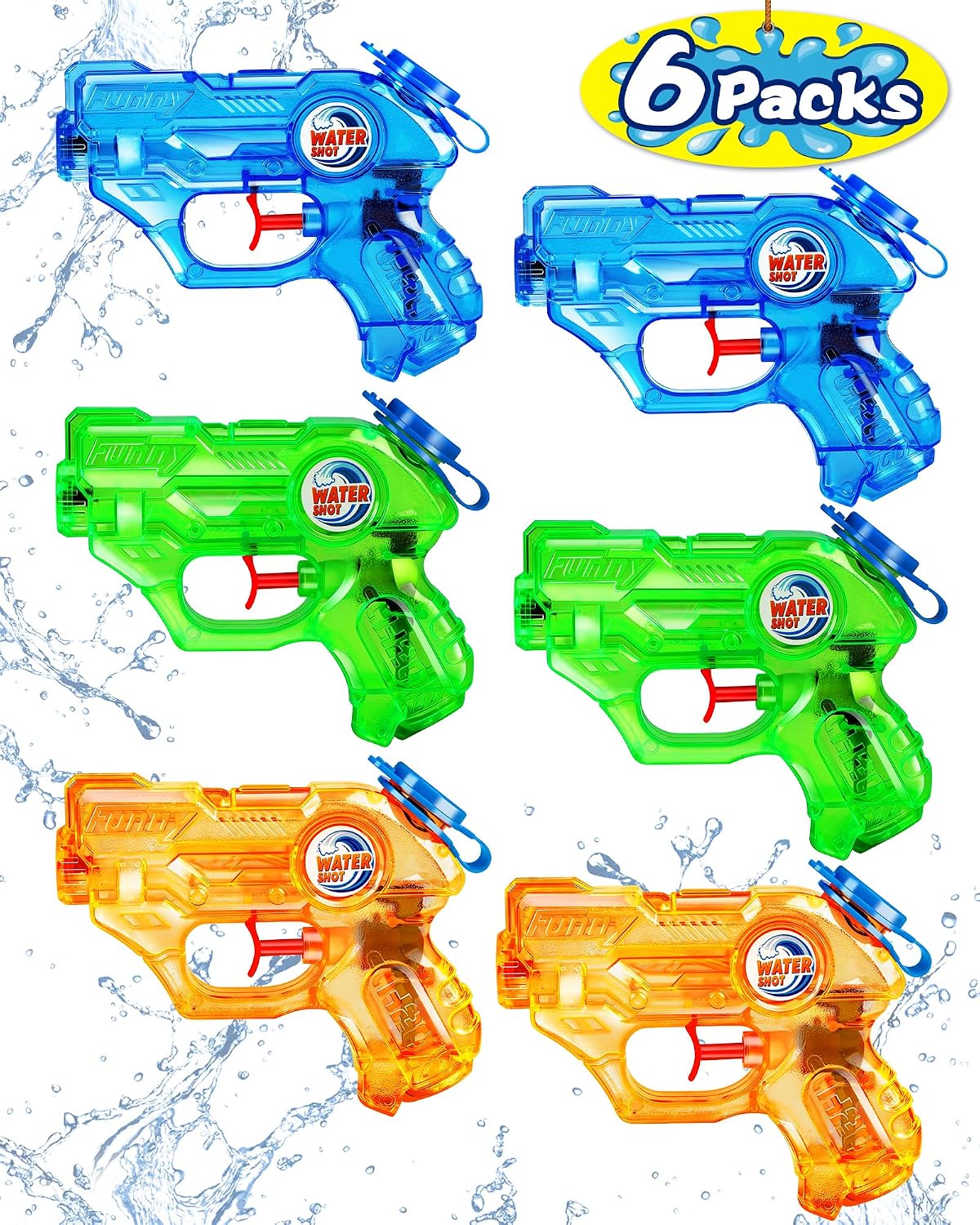 Detalle de Lot de 6 pistolets à eau Quanquer pour enfants, portée jusqu’à 7-8 m et réservoir 150 ml
