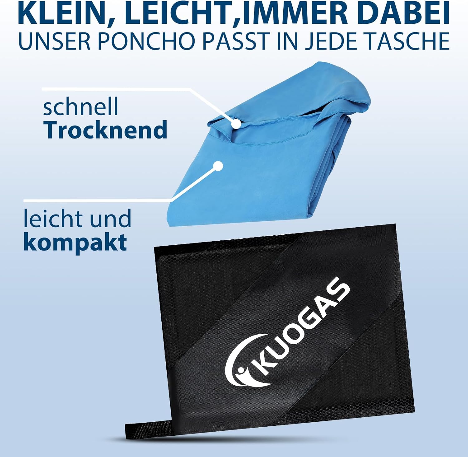 Thumbnail 5 de KUOGAS Poncho de Serviette en microfibre Bleu Ciel – Poncho de douche à séchage rapide, taille Medium