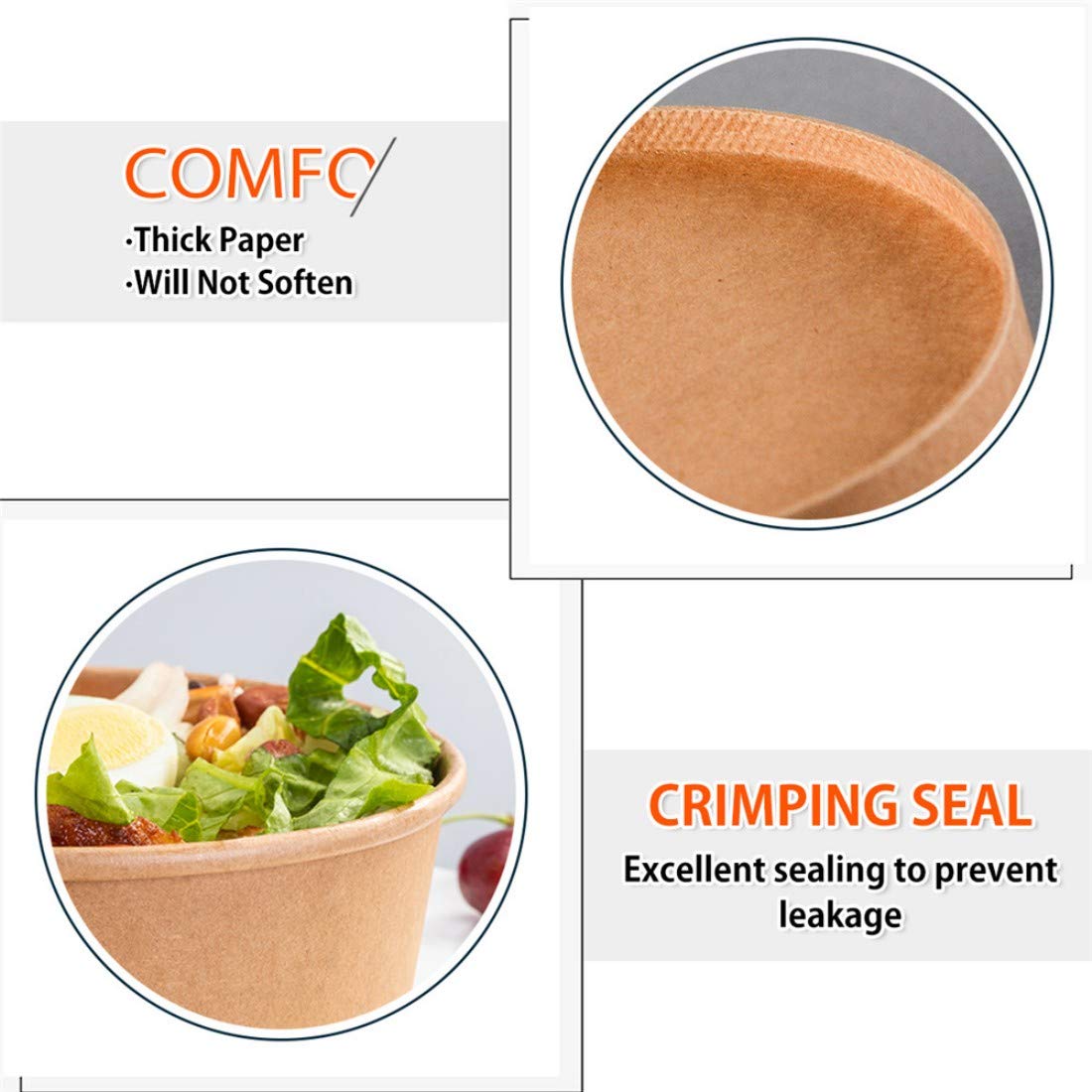 Thumbnail 1 de TOPtoper 50 Pcs 32 Oz Large Paper Bowls with Lids (Disposable) for Hot or Cold Food