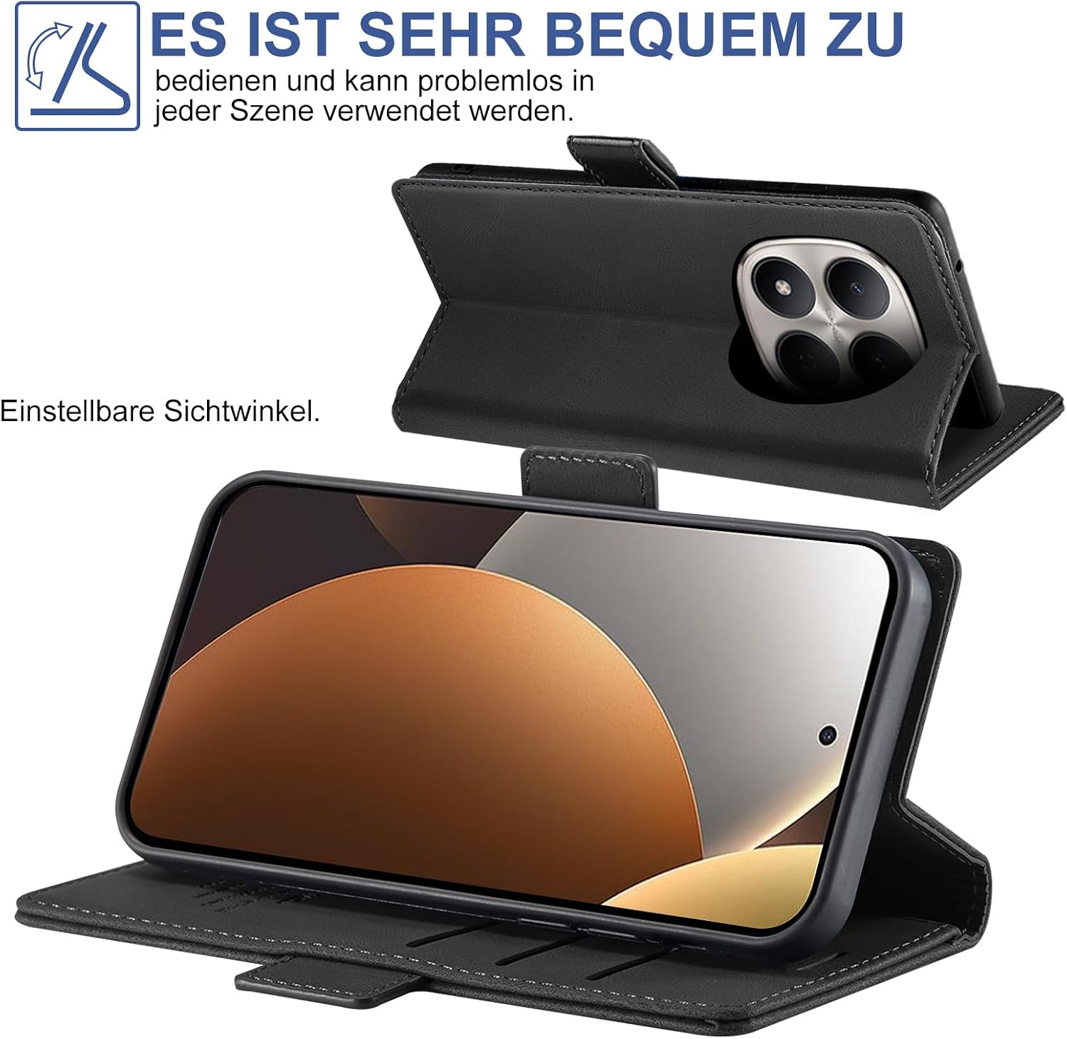 Detalle de Giyer Hülle für Xiaomi Redmi Note 15 Pro 5G – PU Leder Wallet Flip Case mit Schutzfolie & Standfunktion (Schwarz)