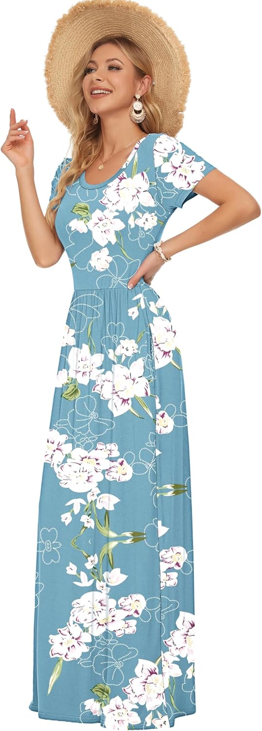 Thumbnail 4 de AUSELILY Damen Kurzarm Sommer-Casual Long- und Maxikleid mit Taschen