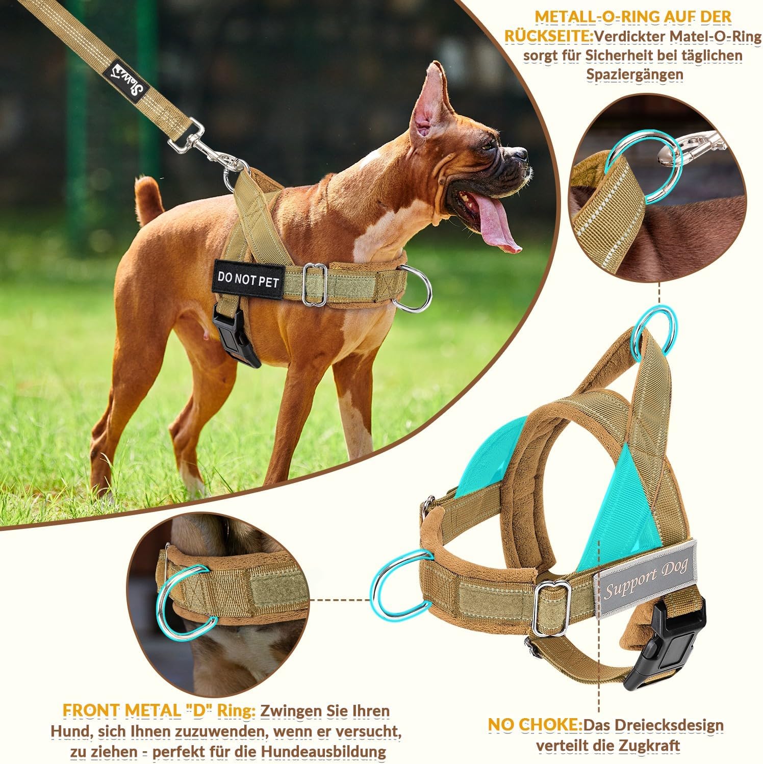 Detalle de SlowTon Hundegeschirr mittelgroße bis große Hunde mit reflektierender Polsterung, verstellbarem Hals & Brust und Anti-Zug-Design