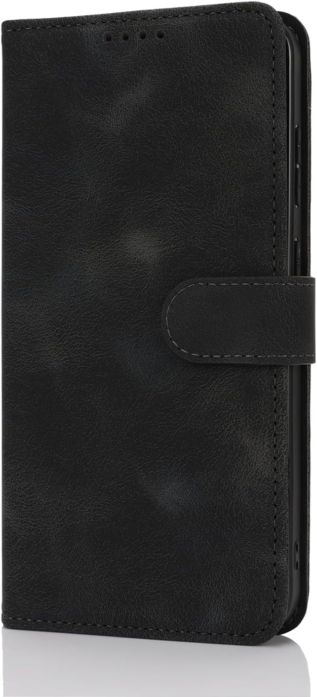 Detalle 2 de Zouzt Hülle für Samsung Galaxy S25 Plus – Stoßfeste PU-Leder Klapphülle mit Kartenhalter und Standfunktion (Vintage Schwarz)