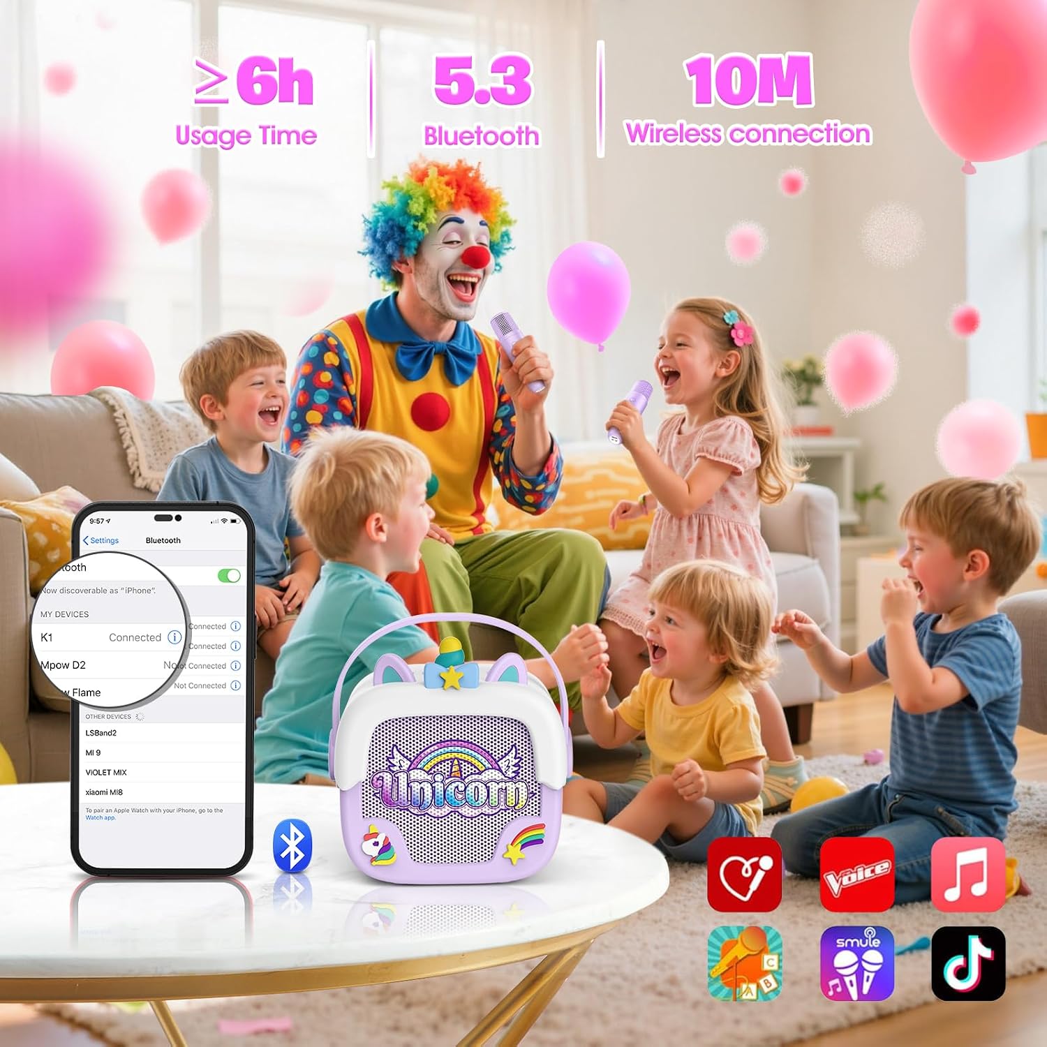 Detalle 2 de Mini Karaoke Unicorn Bluetooth 6h Battery