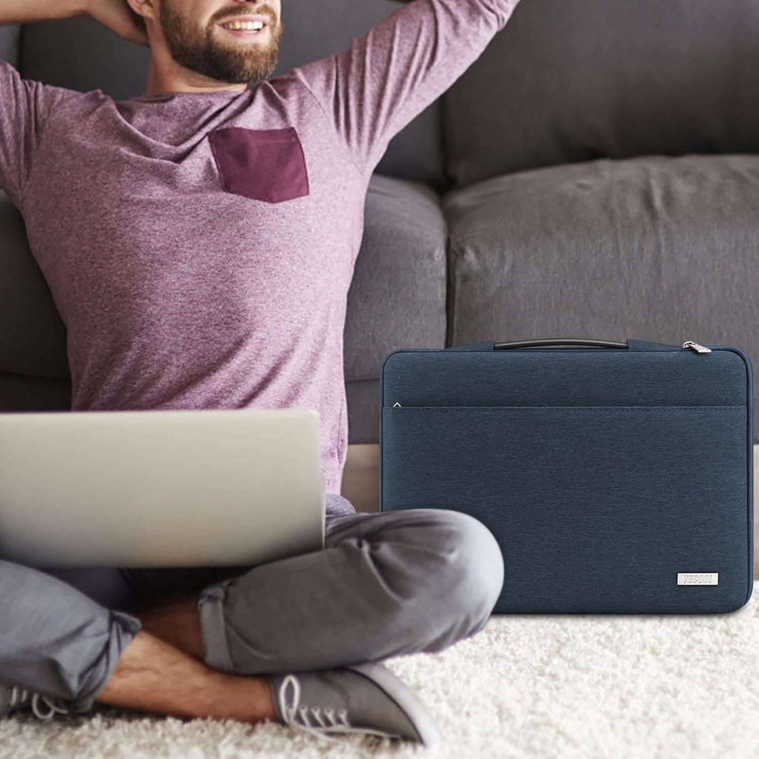 Thumbnail 2 de TECOOL 15–15,6 Zoll Laptoptasche Denim Blau – Schutzhülle mit 5 mm Polsterung, USB/Notebookfach & Stifthülle für Lenovo/HP/Dell u. a. (38 x 26,5 x 2,3 cm)