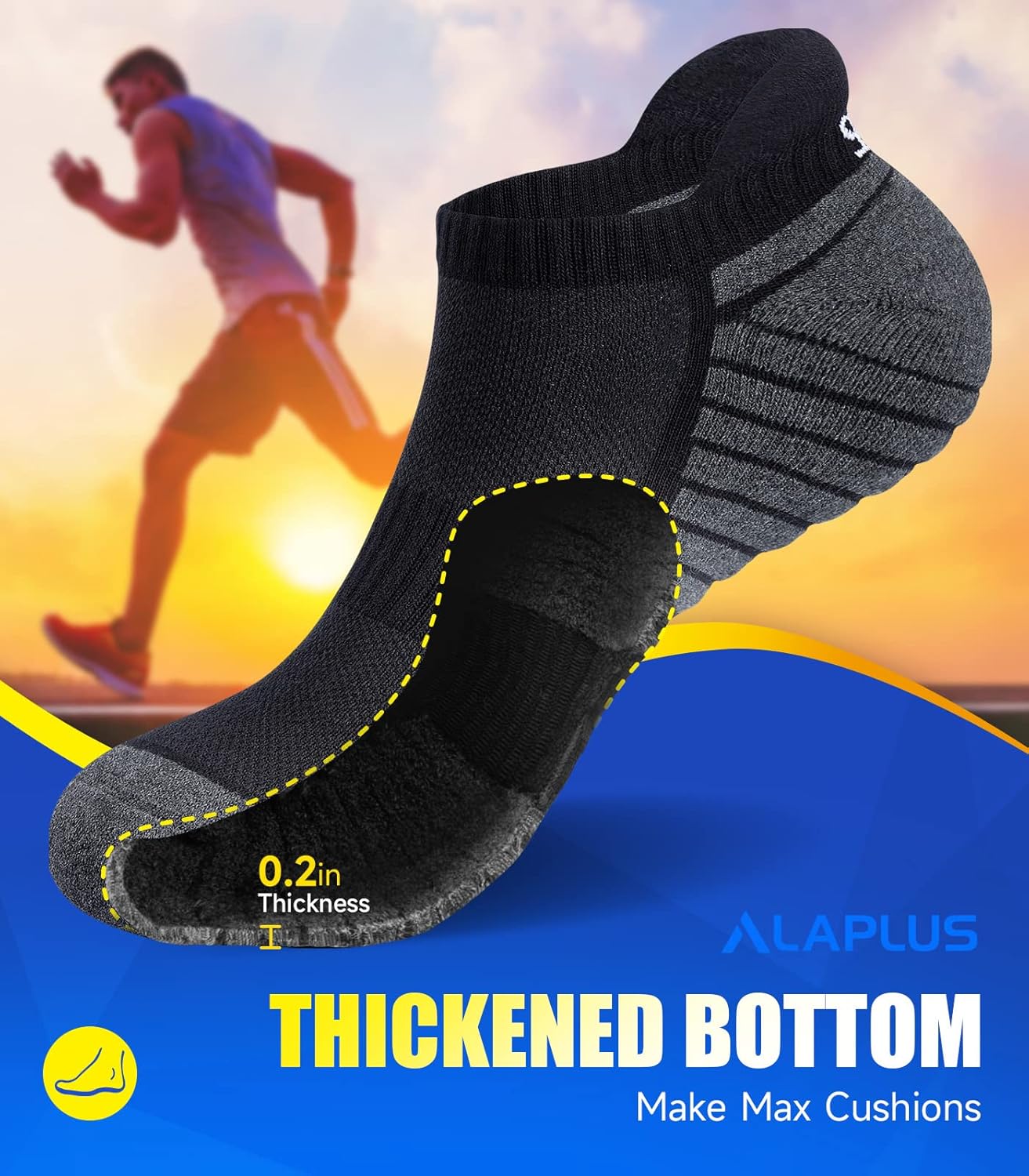 Thumbnail 1 de Alaplus Running Socks Cushioned Trainer Socks – Anti-Blister Ankle Socks for Men and Women (6 Pairs)