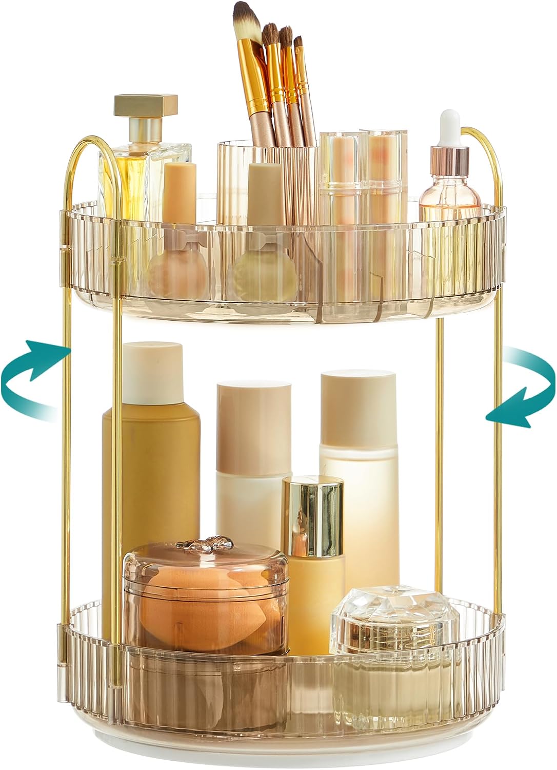 Detalle de SONGMICS Organisateur Maquillage Rotatif JKA012A01 – Deux niveaux, separable, doré champagne