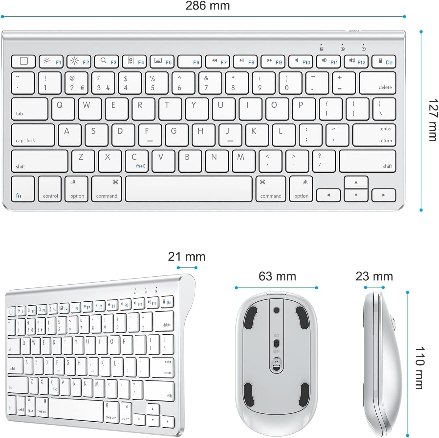Thumbnail 3 de OMOTON Bluetooth Keyboard and Mouse Set for iPad and iPhone – Silver