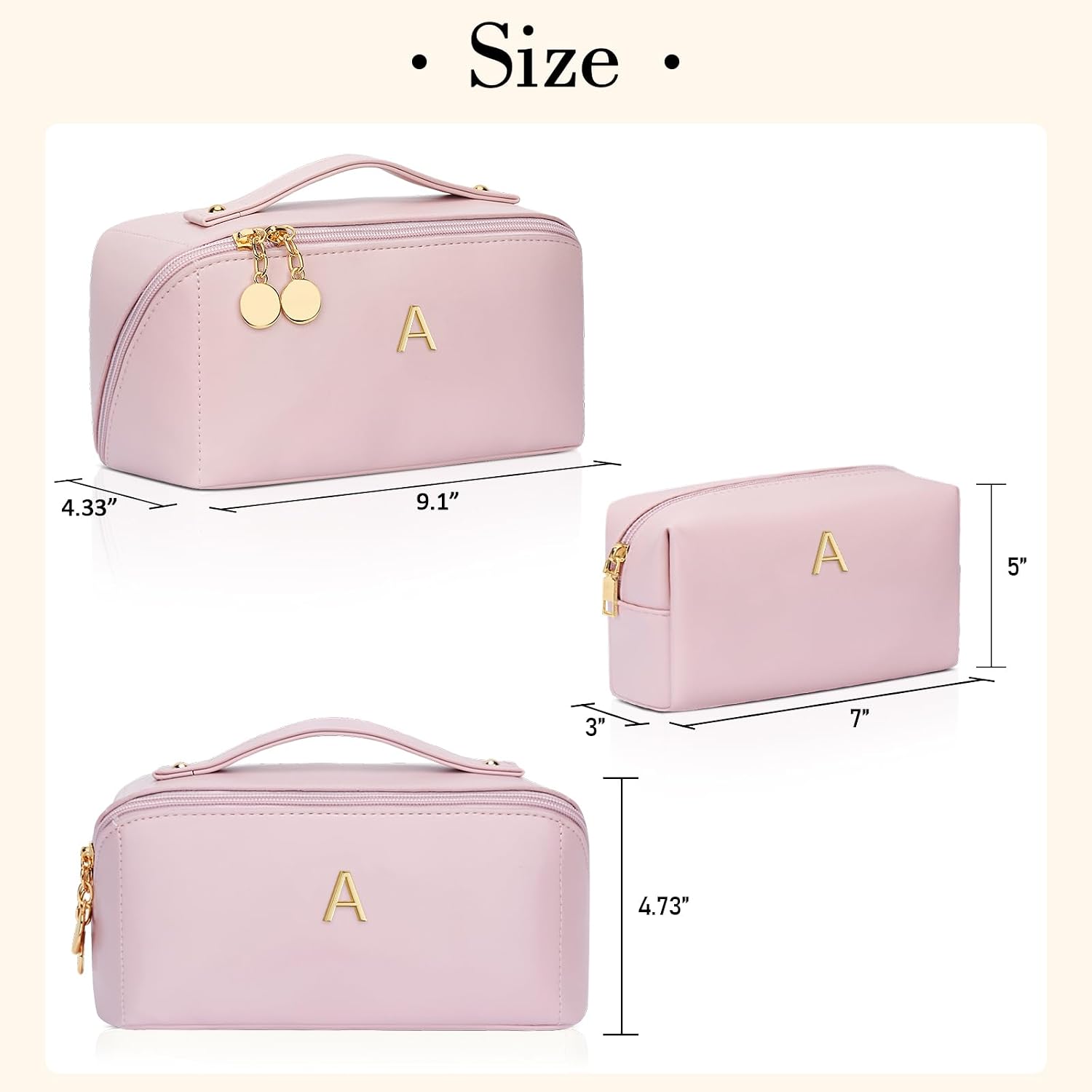 Thumbnail 4 de CLOUDWINGS Personalized Initial Makeup Organizer Bag Set (Pink, A)