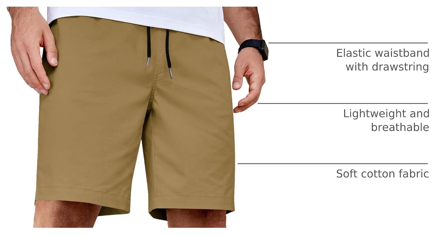 Detalle de COOFANDY Men's Casual Cotton Shorts with Elastic Waist and Drawstring
