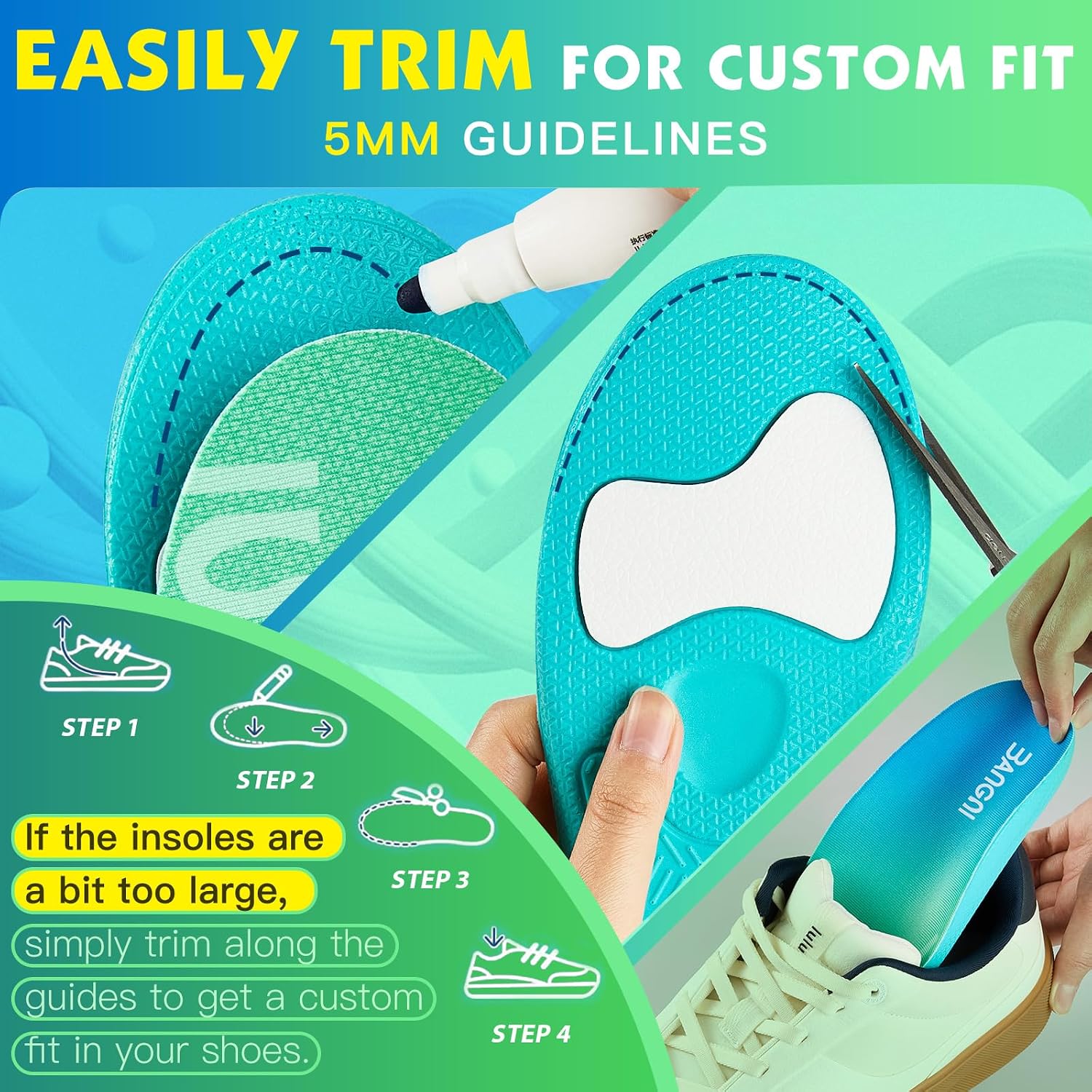 Thumbnail 5 de 3ANGNI Comfort Arch Support Insoles: Orthotic Shoe Inserts for Foot Pain Relief