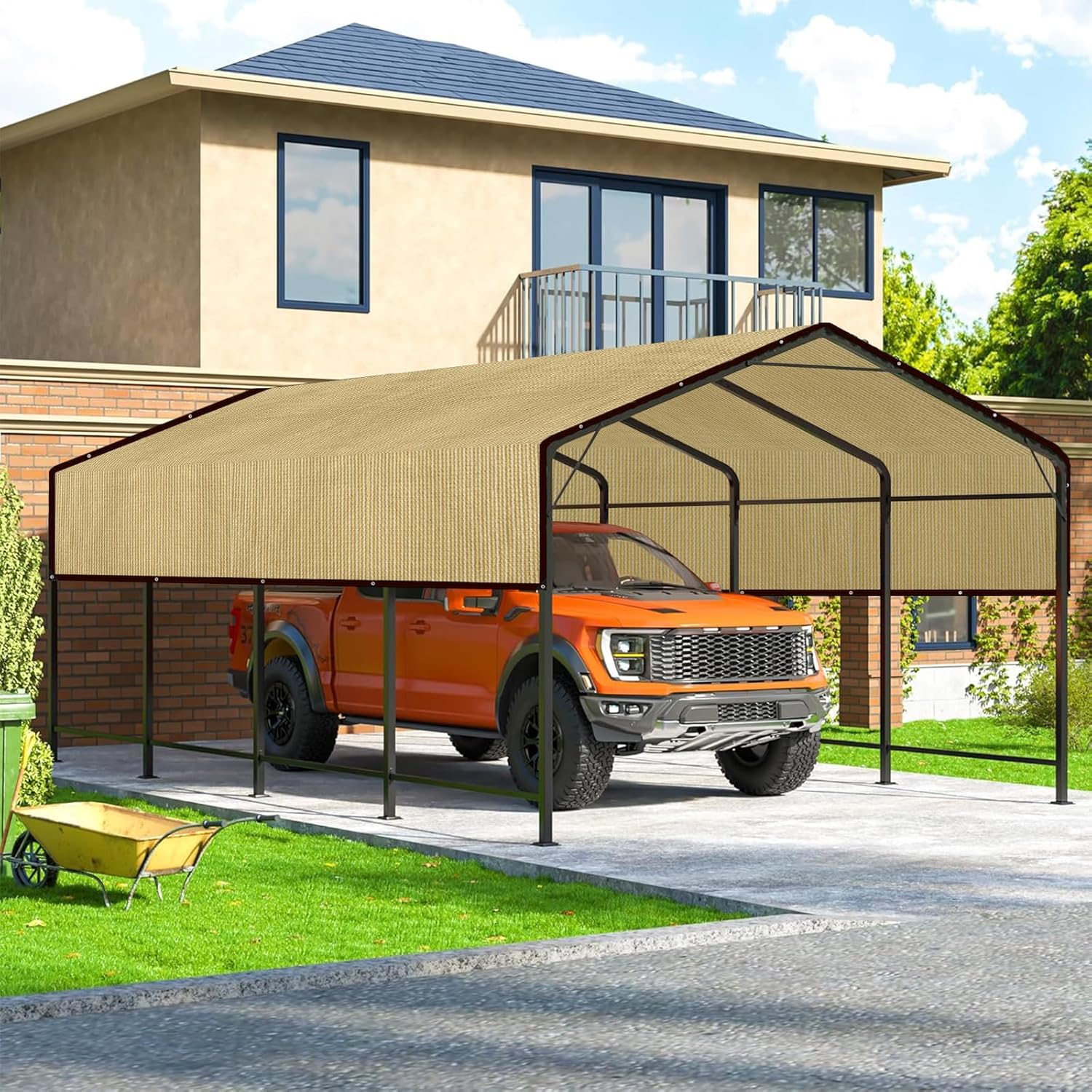 Thumbnail 3 de QOFLY Schattiernetz Schattierungsnetz Garten 3x3 m Beige mit Ösen (85–90% UV-beständig)