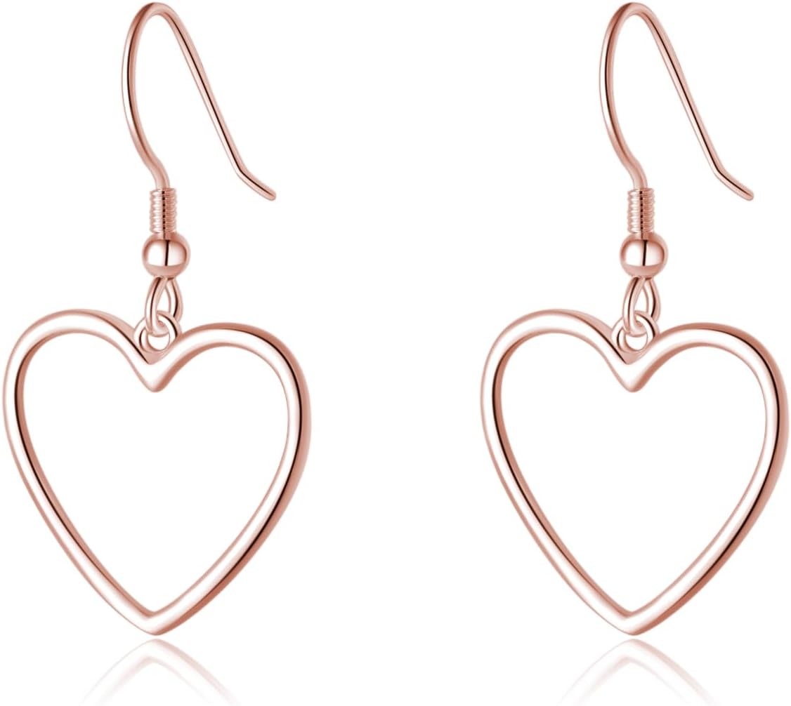 Detalle de SLUYNZ Solid 925 Sterling Silver Hollow Heart Drop Earrings